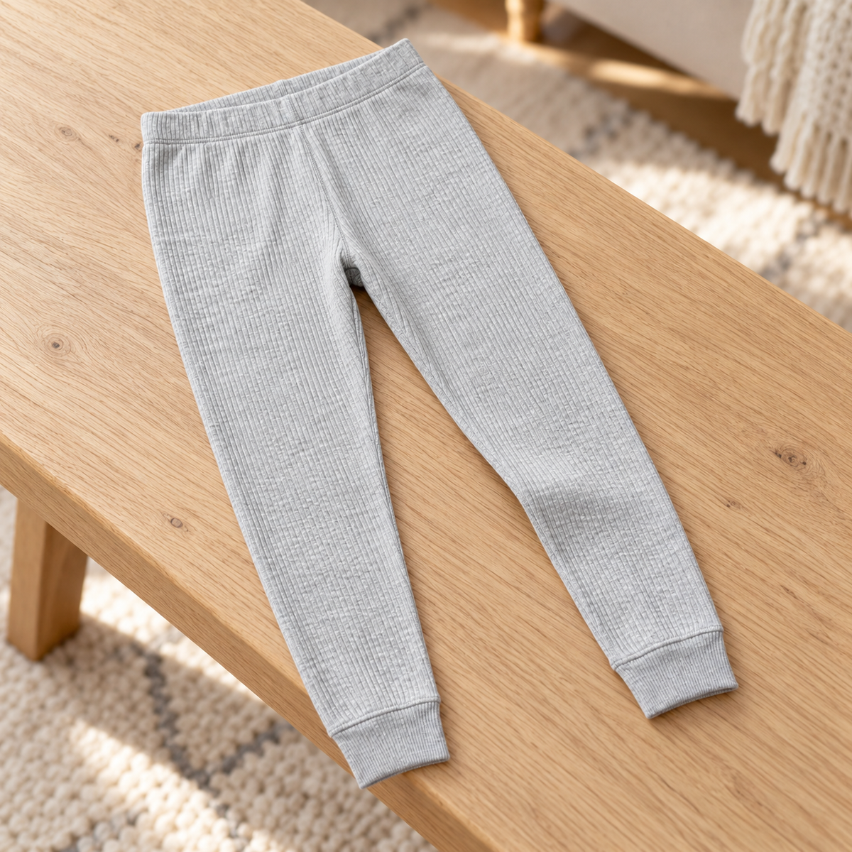 Youthrisewell Light Gray Ribbed Soft Lounge Pants with Cuffed Hem
