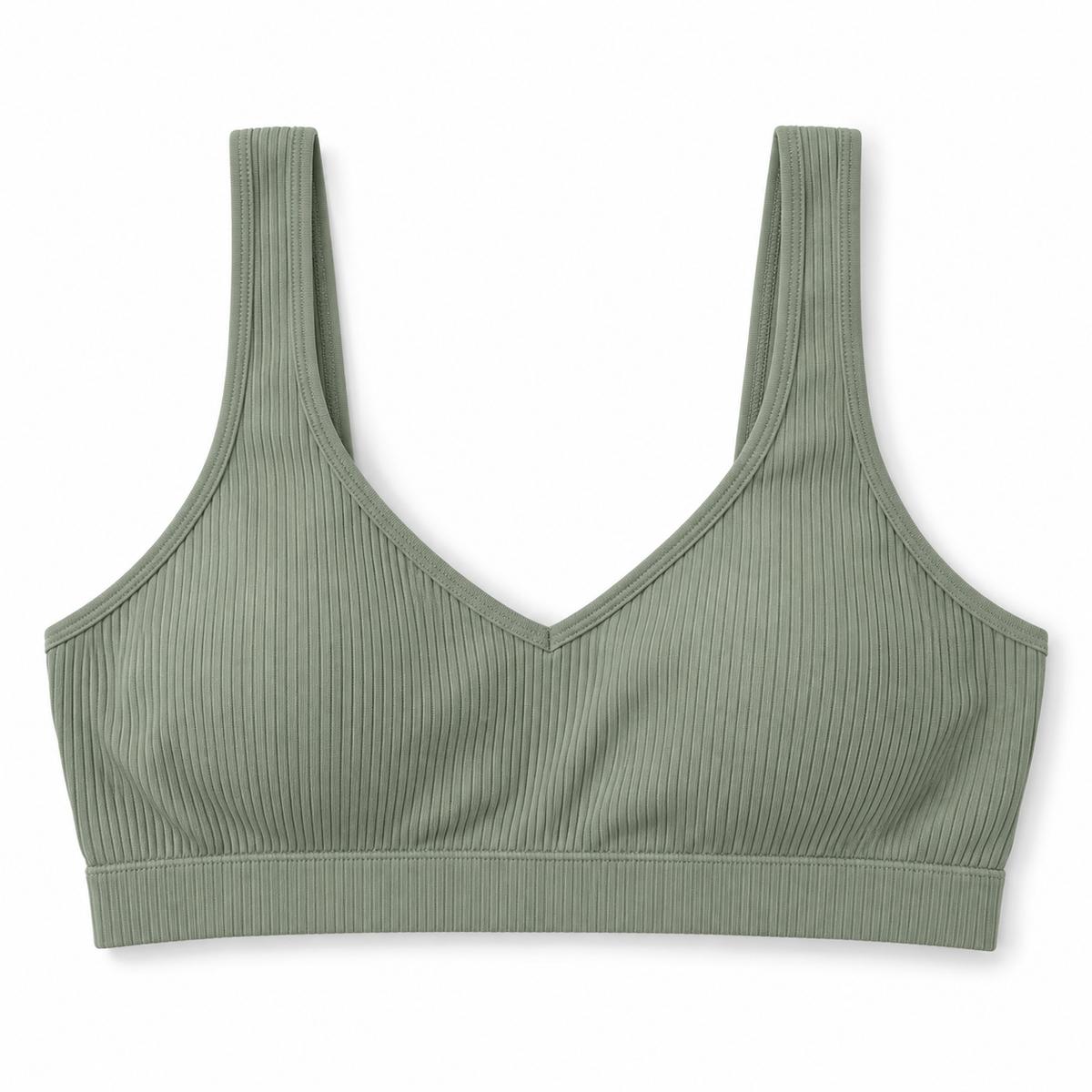 Youthrisewell Sage Green Ribbed Comfort Bralette with V-Neckline