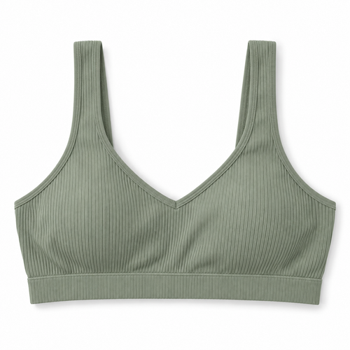 Youthrisewell Sage Green Ribbed Comfort Bralette with V-Neckline