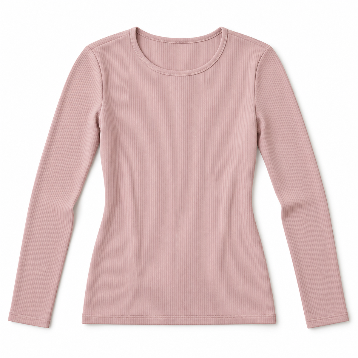 Youthrisewell Dusty Pink Ribbed Soft Lounge Long Sleeve Top with Crew Neckline