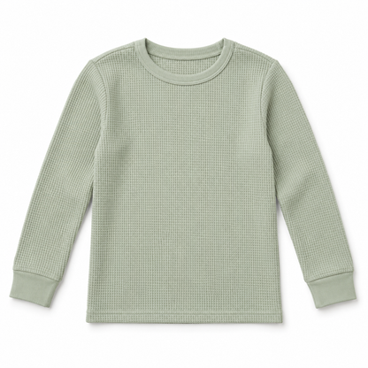 Youthrisewell Sage Green Textured Soft Lounge Long Sleeve Top with Crew Neckline