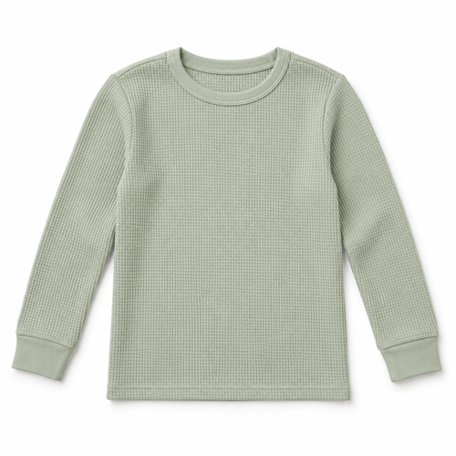 Youthrisewell Sage Green Textured Soft Lounge Long Sleeve Top with Crew Neckline