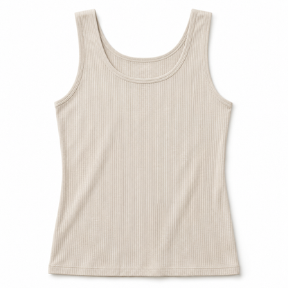 Youthrisewell Cream Ribbed Soft Lounge Tank Top with Scoop Neckline