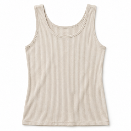 Youthrisewell Cream Ribbed Soft Lounge Tank Top with Scoop Neckline