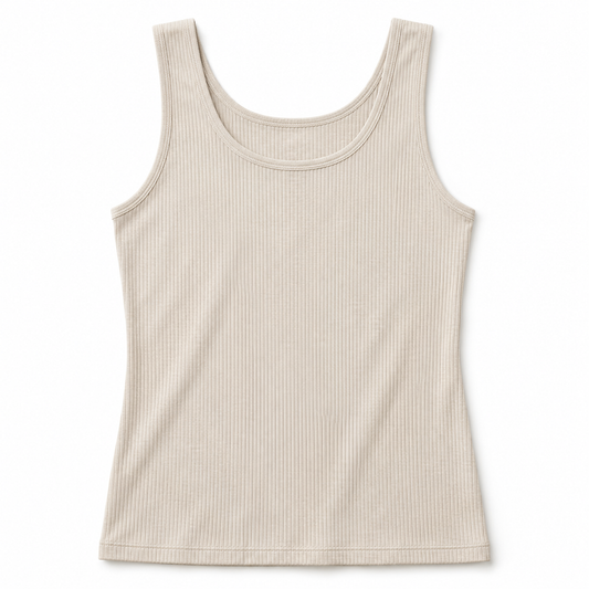 Youthrisewell Cream Ribbed Soft Lounge Tank Top with Scoop Neckline