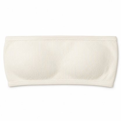 Youthrisewell Cream Ribbed Bandeau Comfort Bralette with Smooth Trim