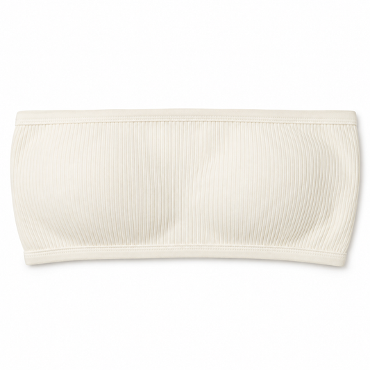 Youthrisewell Cream Ribbed Bandeau Comfort Bralette with Smooth Trim