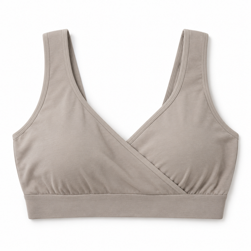 Youthrisewell Taupe Wrap-Front Comfort Bralette with Wide Shoulder Straps