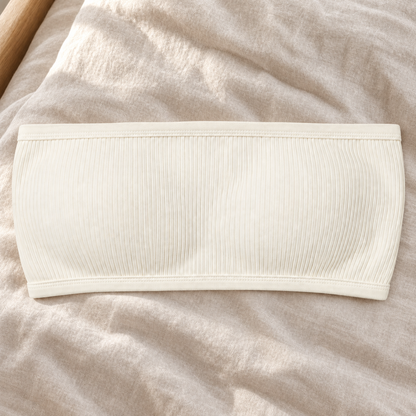 Youthrisewell Cream Ribbed Bandeau Comfort Bralette with Smooth Trim