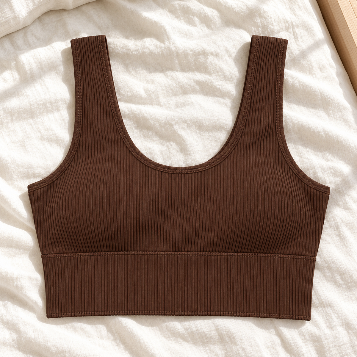 Youthrisewell Chocolate Brown Ribbed Comfort Bralette with Scoop Neckline