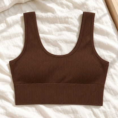 Youthrisewell Chocolate Brown Ribbed Comfort Bralette with Scoop Neckline