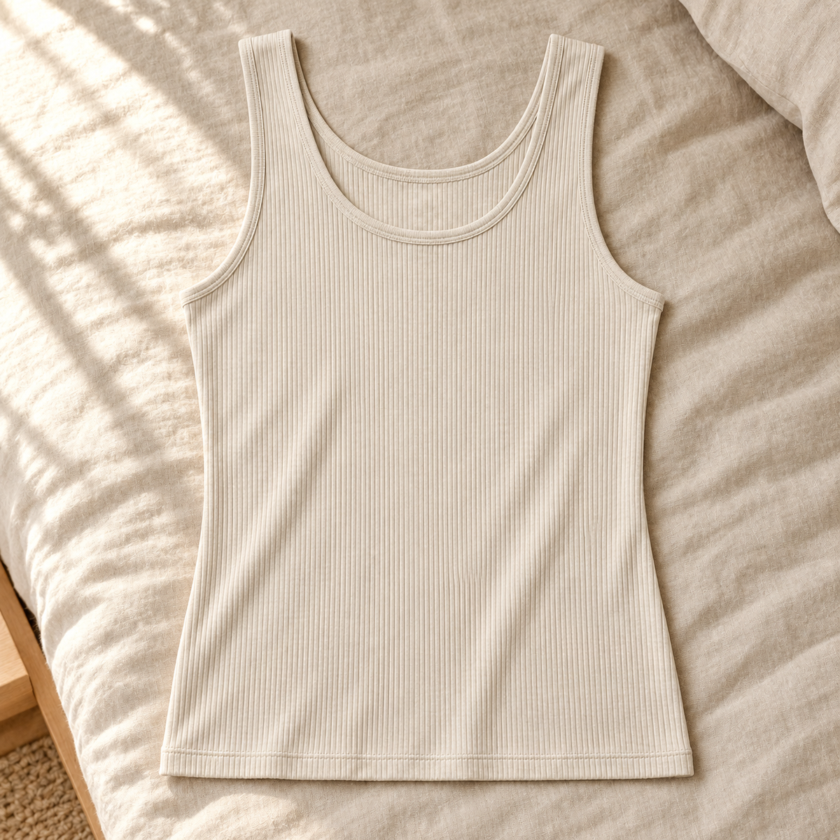 Youthrisewell Cream Ribbed Soft Lounge Tank Top with Scoop Neckline