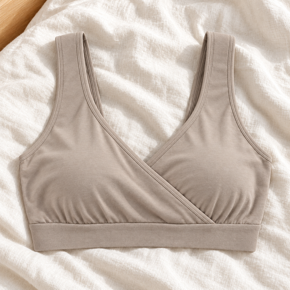 Youthrisewell Taupe Wrap-Front Comfort Bralette with Wide Shoulder Straps