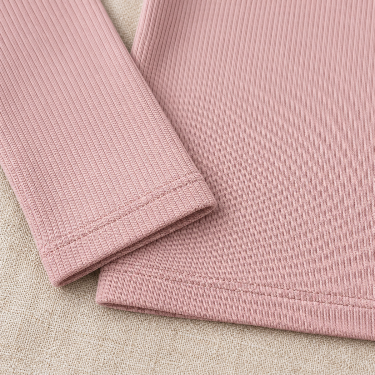 Youthrisewell Dusty Pink Ribbed Soft Lounge Long Sleeve Top with Crew Neckline