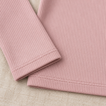Youthrisewell Dusty Pink Ribbed Soft Lounge Long Sleeve Top with Crew Neckline