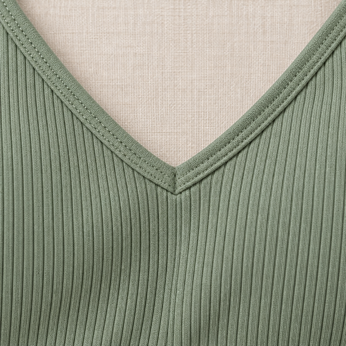 Youthrisewell Sage Green Ribbed Comfort Bralette with V-Neckline