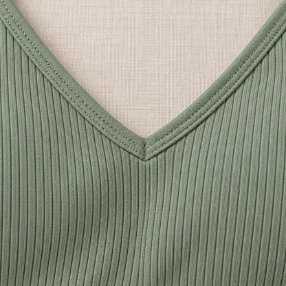 Youthrisewell Sage Green Ribbed Comfort Bralette with V-Neckline