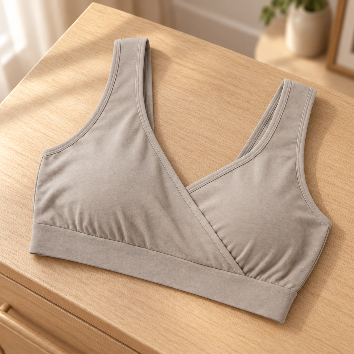 Youthrisewell Taupe Wrap-Front Comfort Bralette with Wide Shoulder Straps