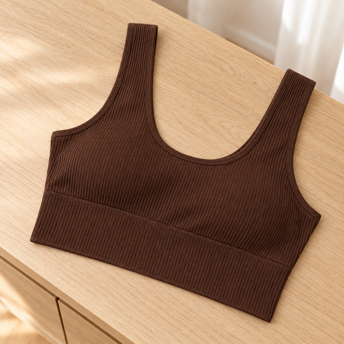 Youthrisewell Chocolate Brown Ribbed Comfort Bralette with Scoop Neckline