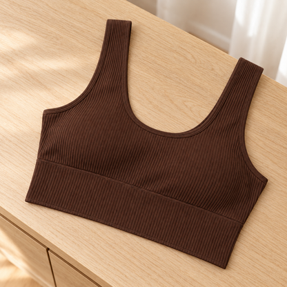 Youthrisewell Chocolate Brown Ribbed Comfort Bralette with Scoop Neckline