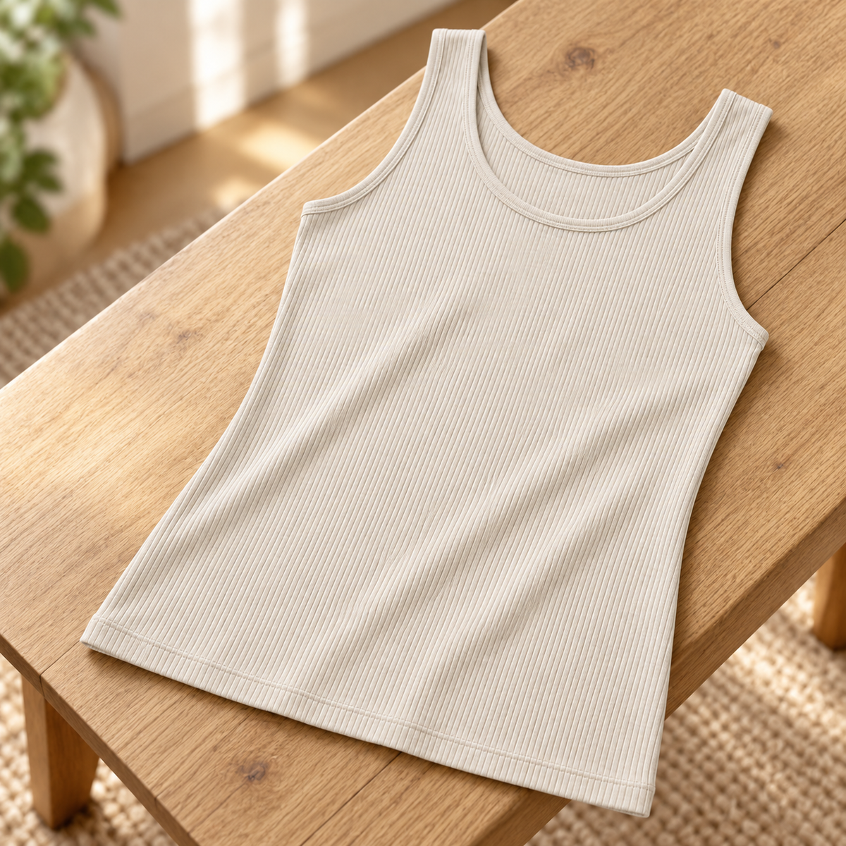Youthrisewell Cream Ribbed Soft Lounge Tank Top with Scoop Neckline
