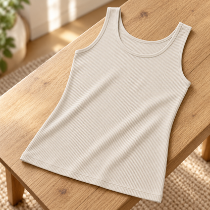 Youthrisewell Cream Ribbed Soft Lounge Tank Top with Scoop Neckline