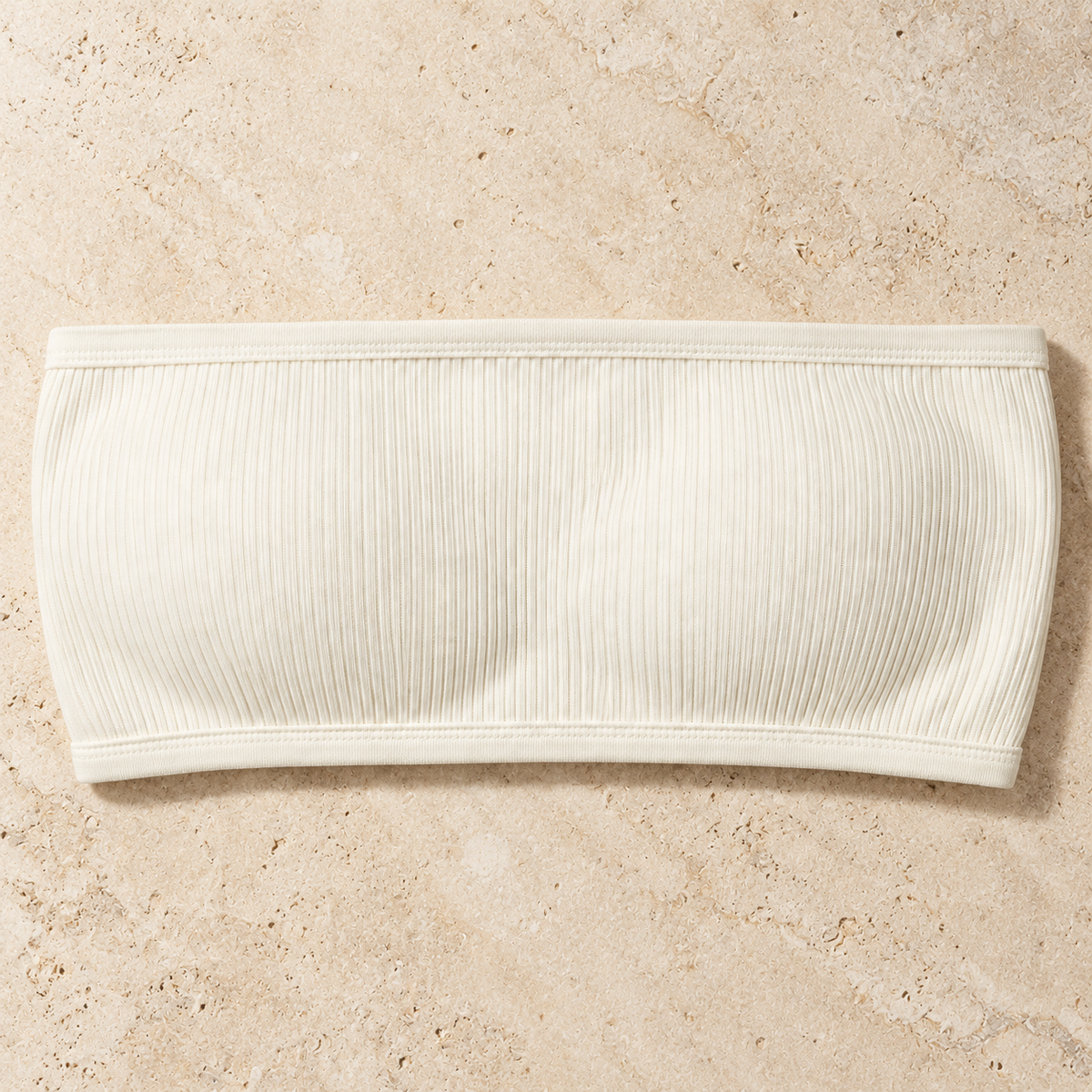 Youthrisewell Cream Ribbed Bandeau Comfort Bralette with Smooth Trim
