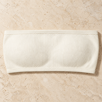 Youthrisewell Cream Ribbed Bandeau Comfort Bralette with Smooth Trim