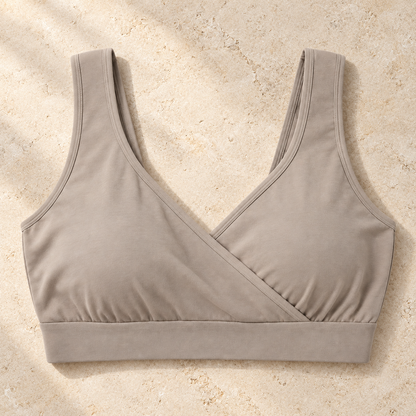 Youthrisewell Taupe Wrap-Front Comfort Bralette with Wide Shoulder Straps