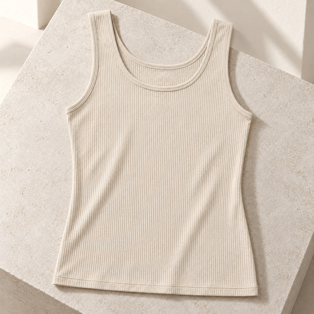 Youthrisewell Cream Ribbed Soft Lounge Tank Top with Scoop Neckline