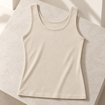 Youthrisewell Cream Ribbed Soft Lounge Tank Top with Scoop Neckline